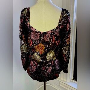 Rebecca Taylor Multi-Color Silk Rose Clip Top, S, LS, PRISTINE